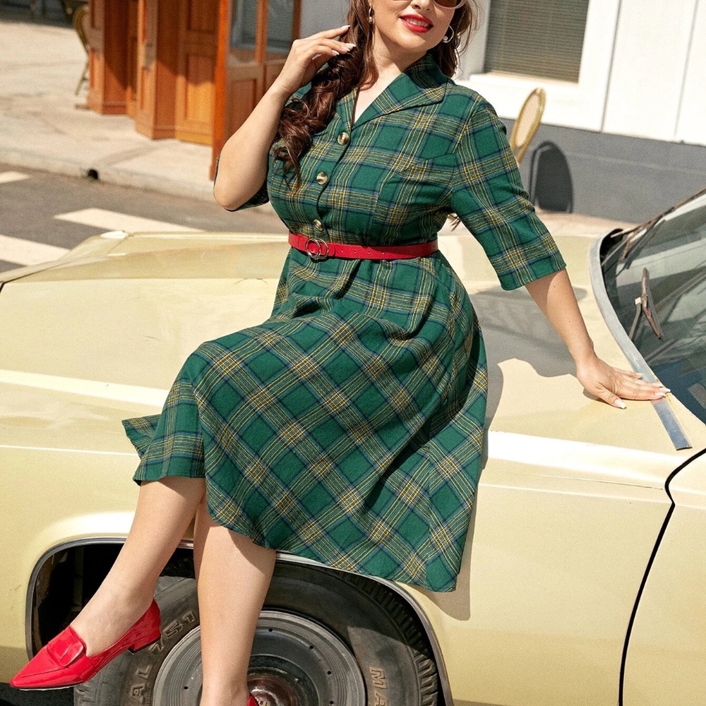 Shein Plus Tartan Flare Hem Shirt Dress 4X